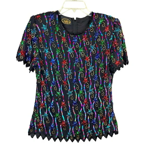 Vintage Beaded Sequin Star Top M - Picture 1 of 11